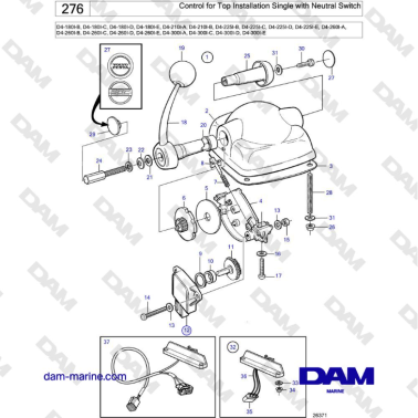 Volvo Penta D4-180I / D4-210I / D4-225I / D4-260I / D4-300I - Control for Top Installation Single with Neutral Switch