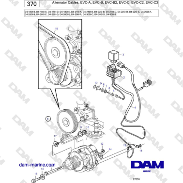 Volvo Penta D4-180I / D4-210I / D4-225I / D4-260I / D4-300I - Alternator Cables