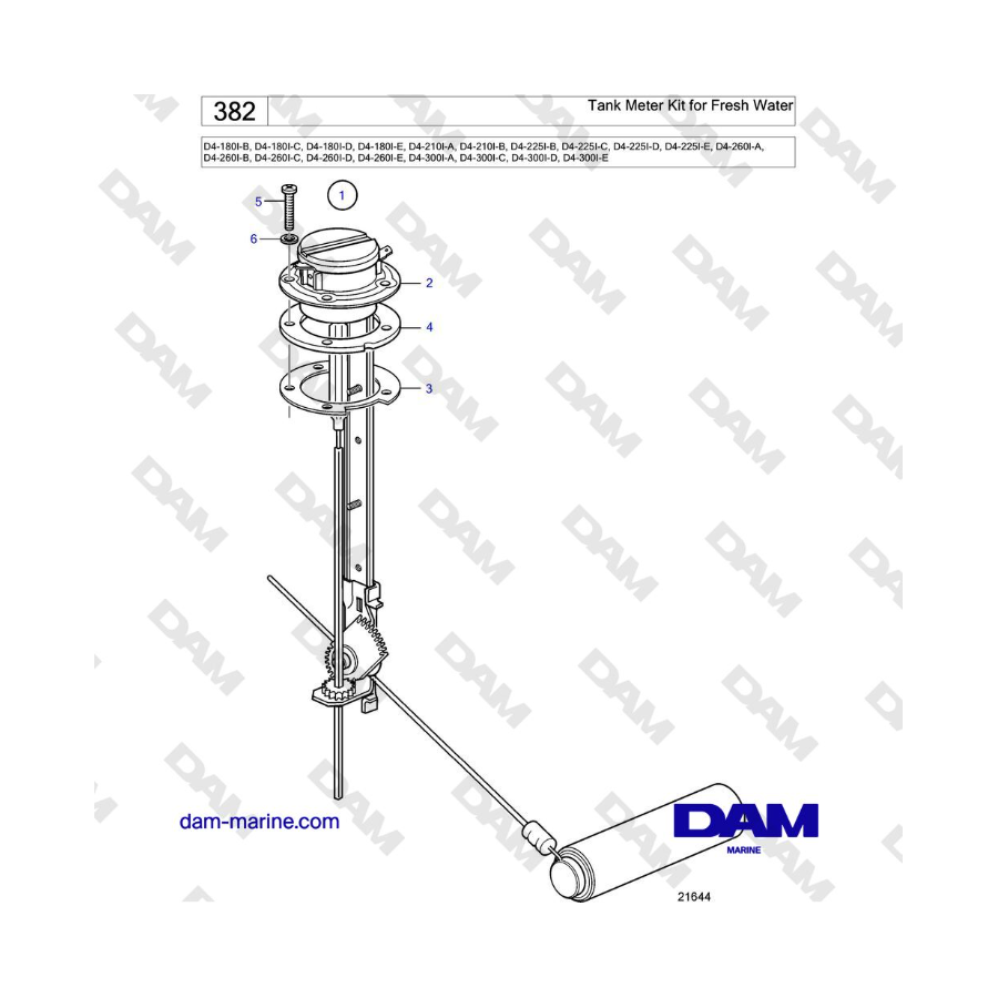 Volvo Penta D4-180I / D4-210I / D4-225I / D4-260I / D4-300I - Kit de medición de tanque para agua dulce