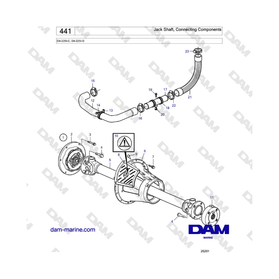 Volvo Penta D4-225I-C, D4-225I-D - Eje intermedio, componentes de conexión