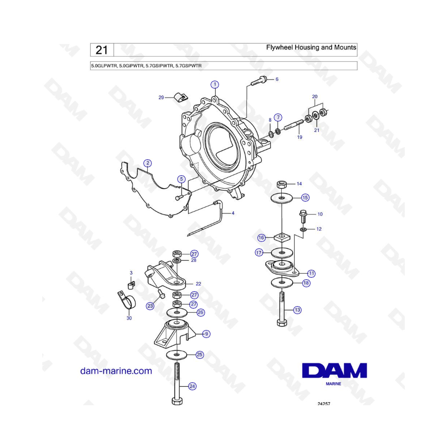 Volvo Penta 5.7L GS - Carcasa del volante y soportes