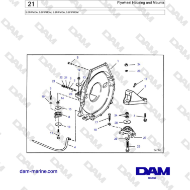 Volvo Penta 5.0L FI - Flywheel housing & mounts