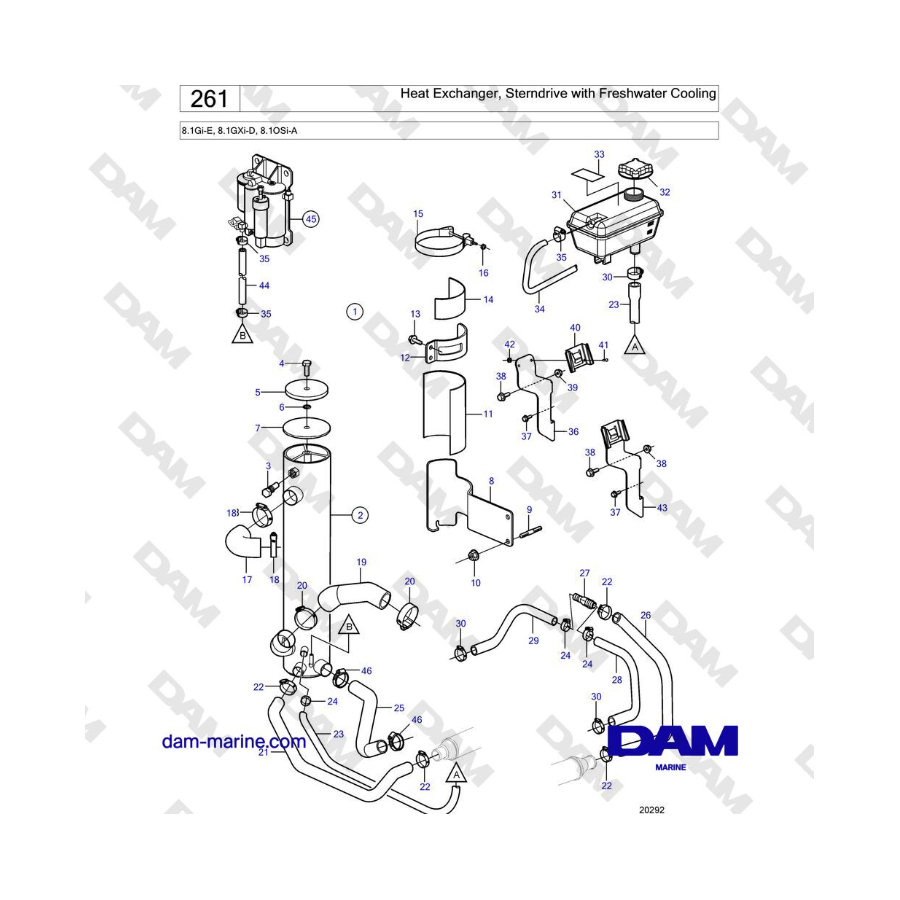 Volvo Penta 8.1L OSI - Intercambiador de calor, motor dentro-fueraborda con refrigeración por agua dulce