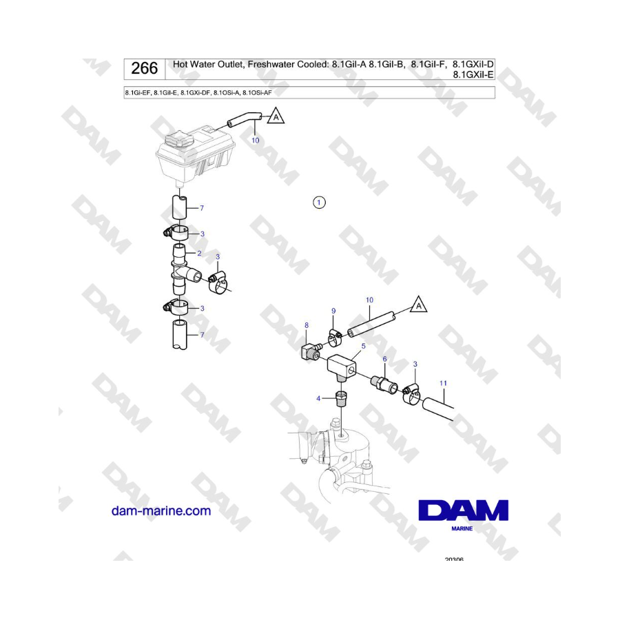 Volvo Penta 8.1L OSI - Salida de agua caliente, refrigerado por agua dulce