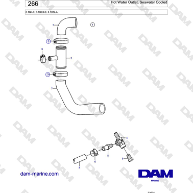 Volvo Penta 8.1L OSI - Hot Water Outlet, Seawater Cooled
