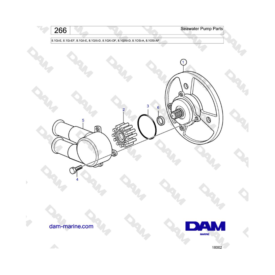 Volvo Penta 8.1L OSI - Piezas de la bomba de agua de mar