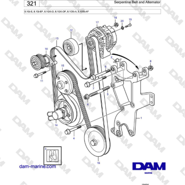 Volvo Penta 8.1L OSI - Serpentine Belt and Alternator