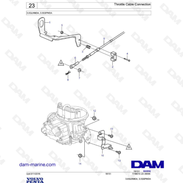Volvo Penta 3.0L GL - Throttle Cable Connection