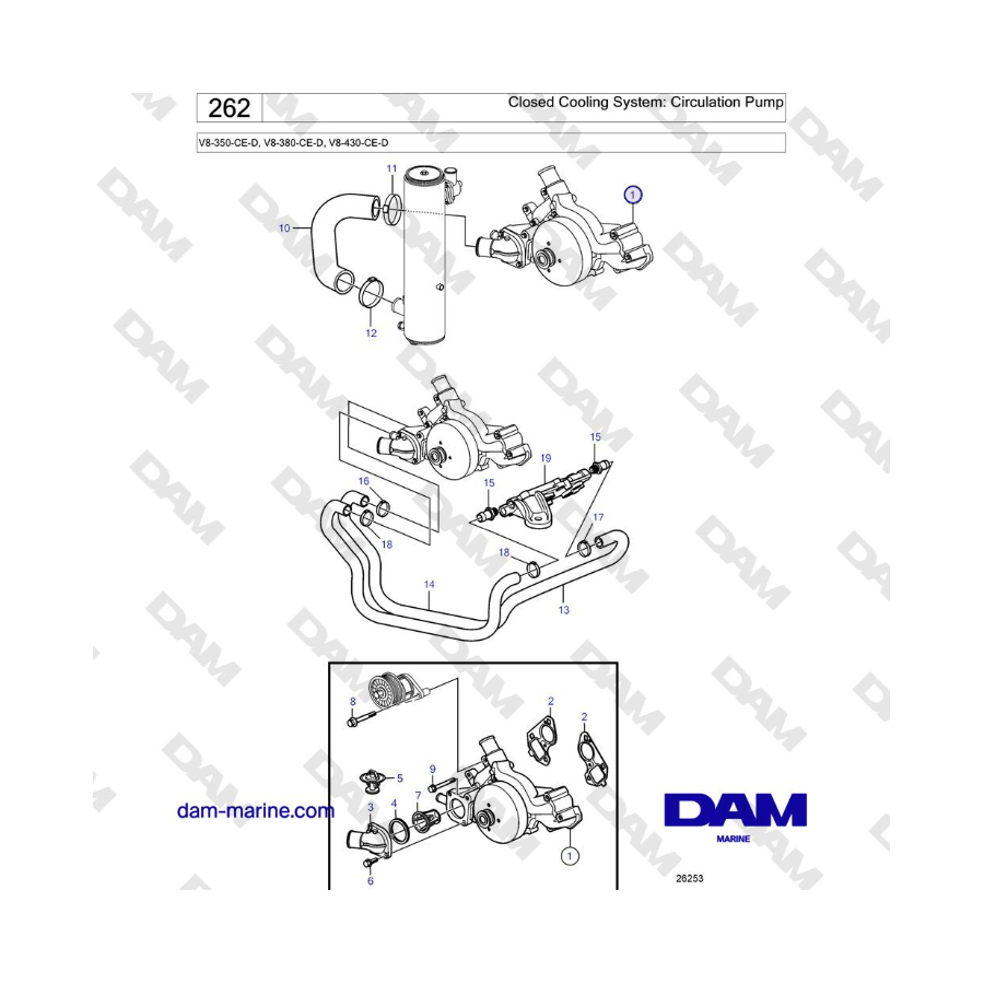 Volvo Penta V8-430 - Closed Cooling System: Circulation Pump