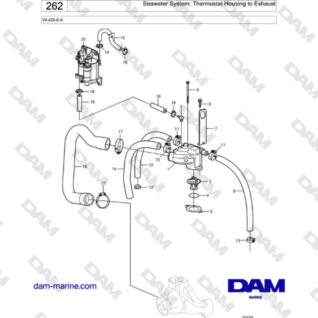 Volvo Penta V6-225 - Seawater System: Thermostat Housing to Exhaust