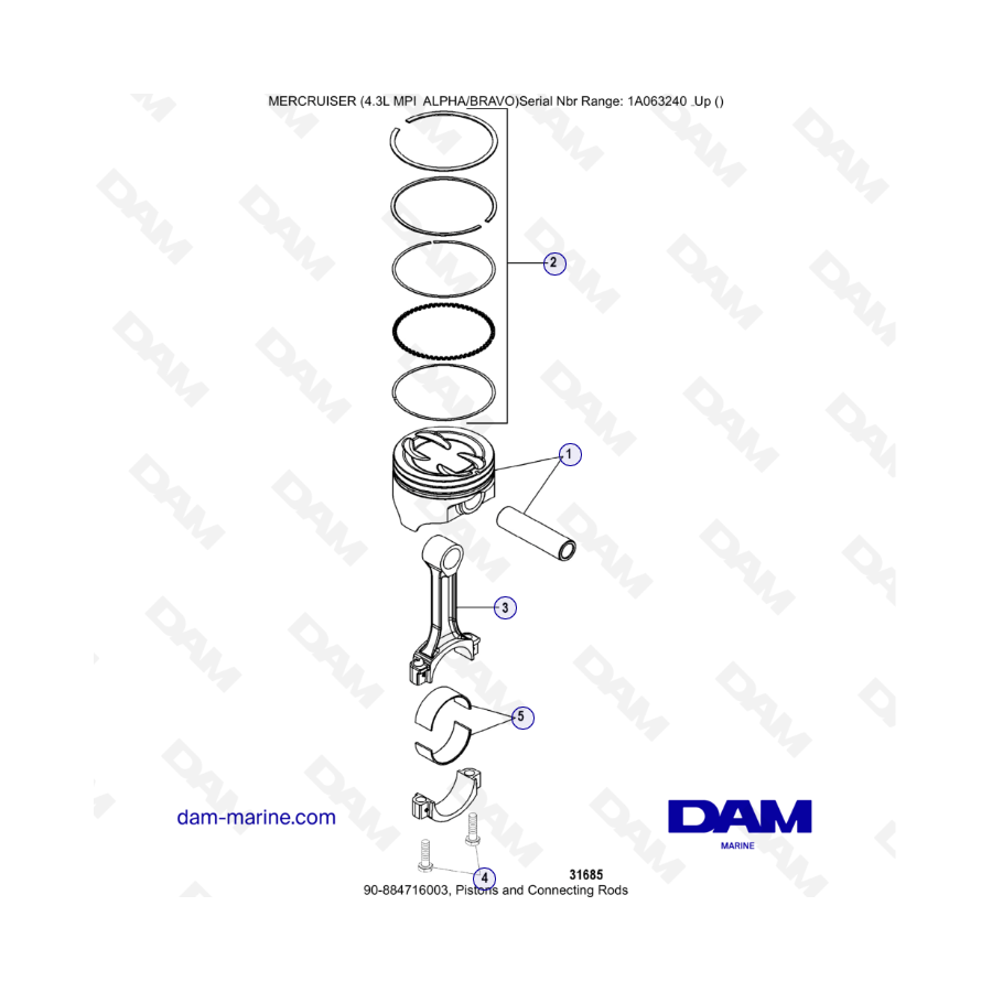 VUE ECLATEE - MERCRUISER 4.3L MPI ALPHA/BRAVO - Pistons & Connecting Rods