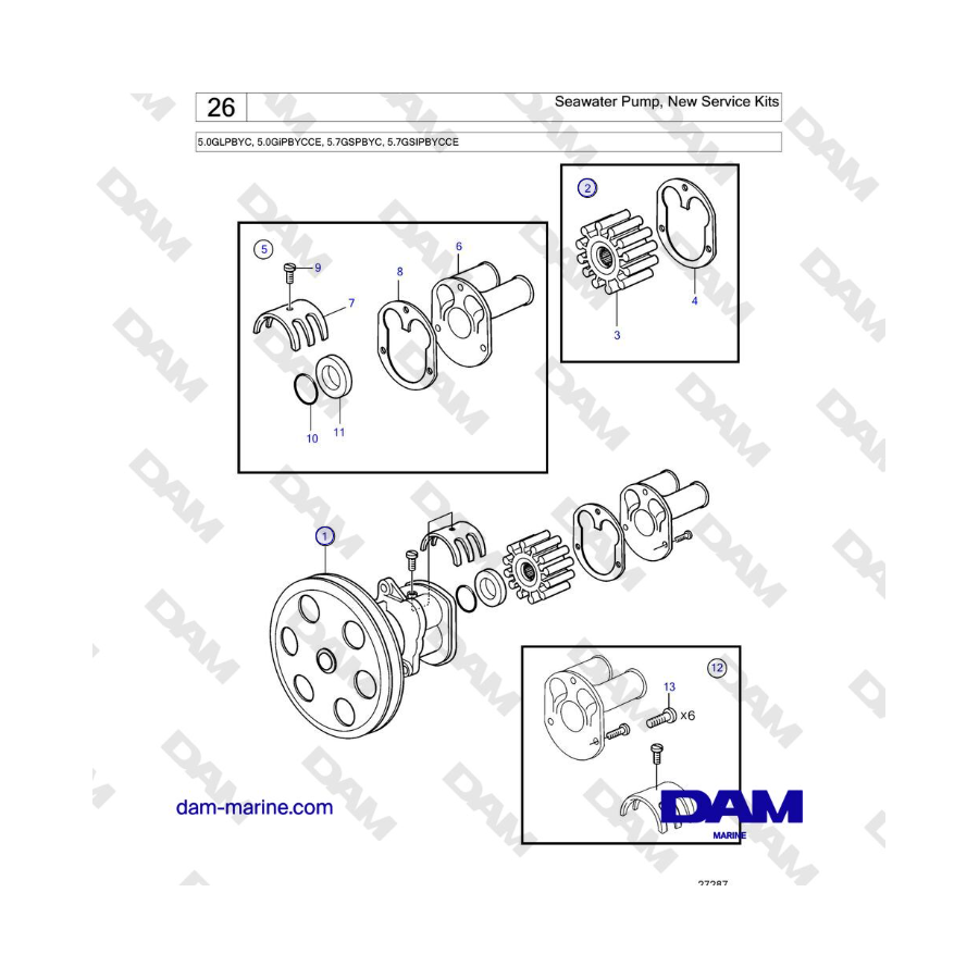 Volvo Penta 5.7L GSI - Seawater Pump, New Service Kits