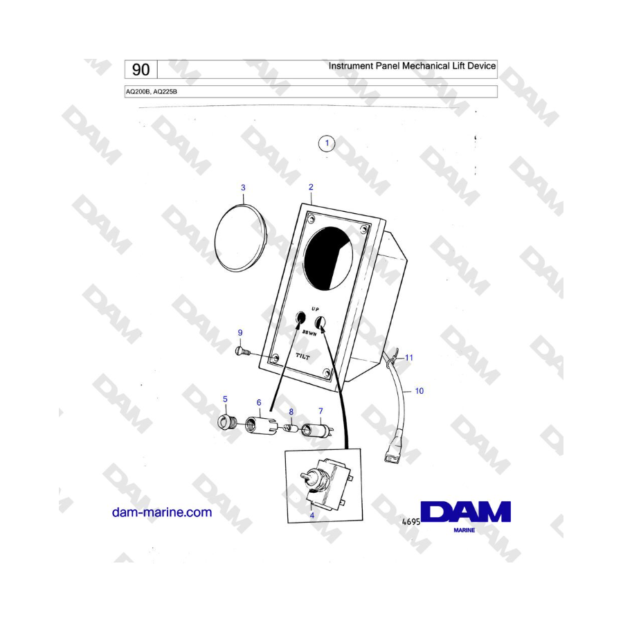 Volvo Penta AQ200B / AQ225B - Instrument Panel Mechanical Lift Device