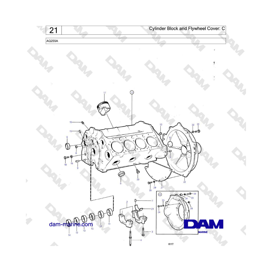 Volvo Penta AQ225A - Cylinder Block and Flywheel Cover: C