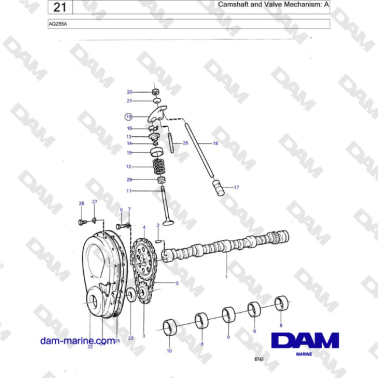 Volvo Penta AQ255A - Camshaft and Valve Mechanism: A