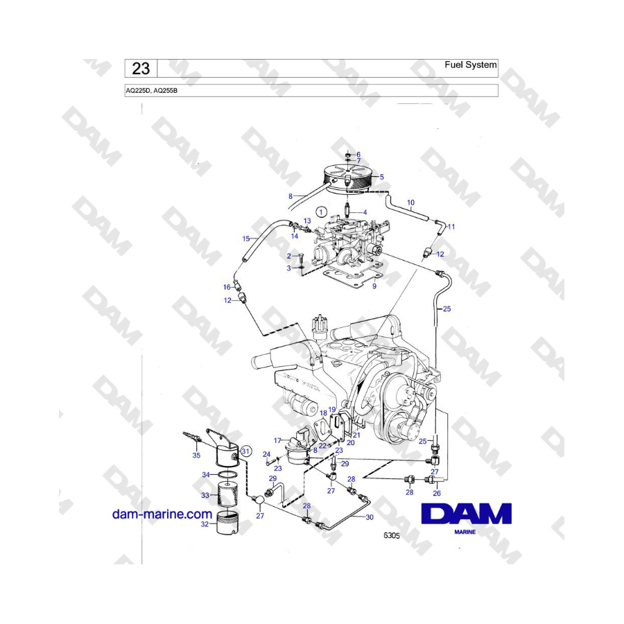 Volvo Penta AQ225D, AQ255B - Fuel System