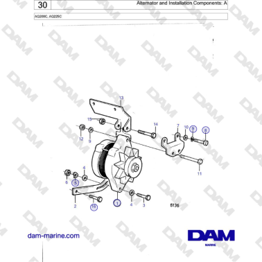 Volvo Penta AQ200C, AQ225C - Alternator and Installation Components: A