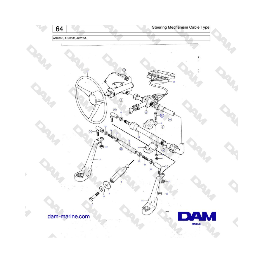Volvo Penta AQ200C, AQ225C, AQ255A - Steering Mechanism Cable Type