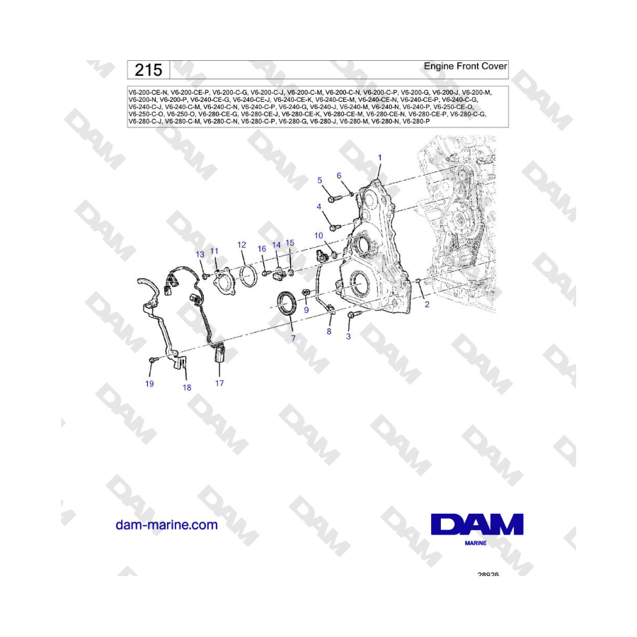 Volvo Penta V6-250 - Tapa delantera del motor