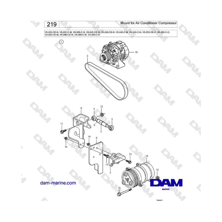 Volvo Penta V6-250 - Soporte para compresor de aire acondicionado