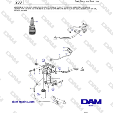 Volvo Penta V6-250 - Fuel Pump and Fuel Line