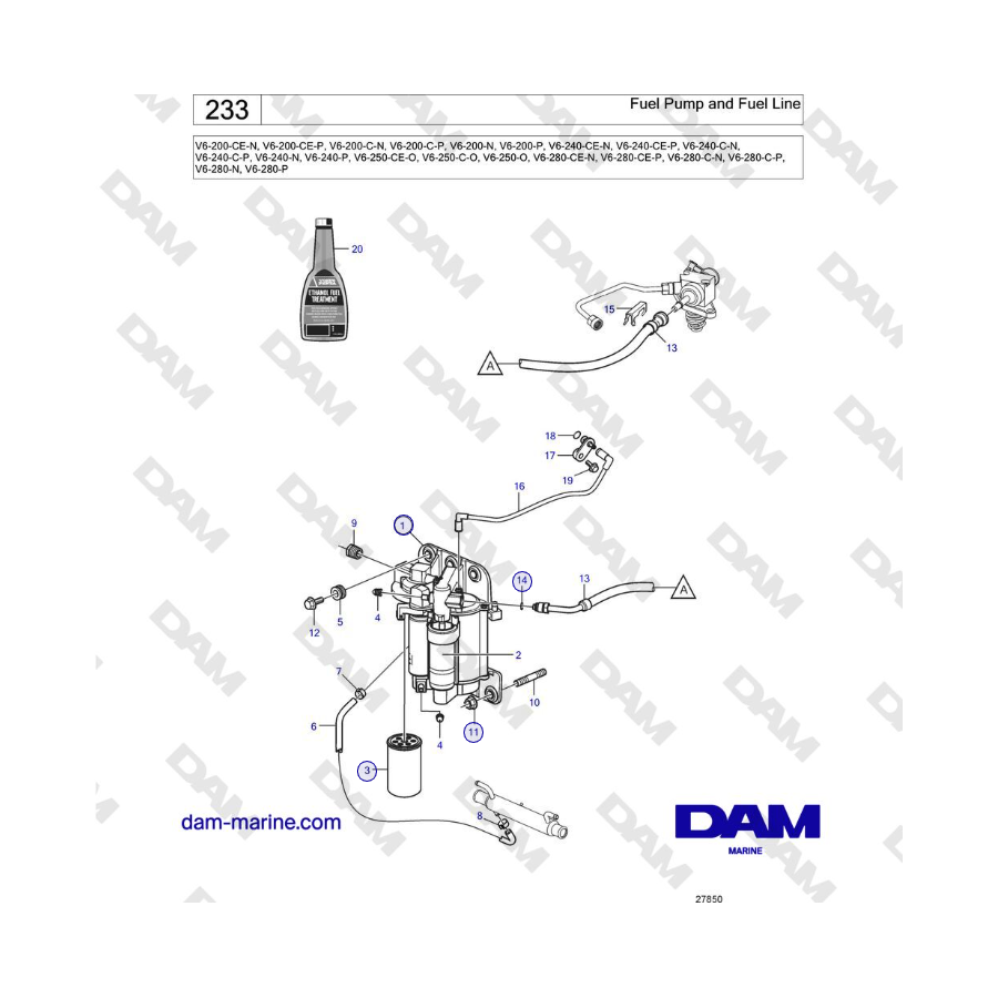 Volvo Penta V6-250 - Fuel Pump and Fuel Line