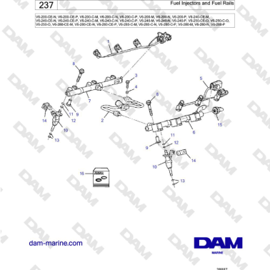 Volvo Penta V6-250 - Fuel Injectors and Fuel Rails