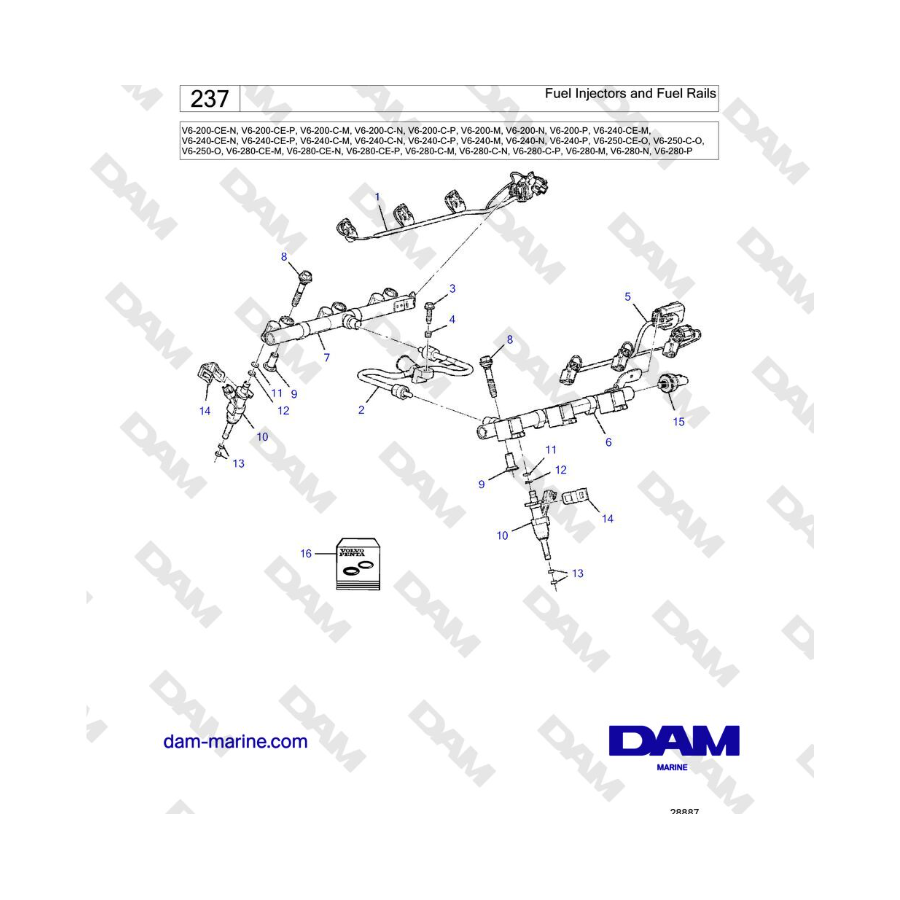 Volvo Penta V6-250 - Inyectores y rieles de combustible