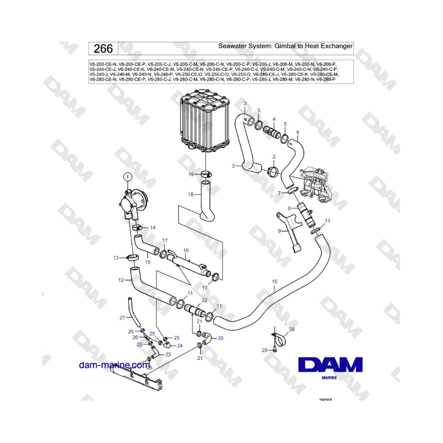 Volvo Penta V6-250 - Seawater System: Gimbal to Heat Exchanger