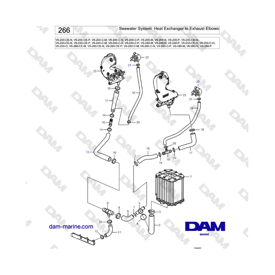 Volvo Penta V6-250 - Seawater System: Heat Exchanger to Exhaust Elbows Volvo Penta V6-250 - Seawater System: Heat Exchanger to Exhaust Elbows