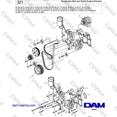 Volvo Penta V6-250 - Serpentine Belt and Front Engine Bracket