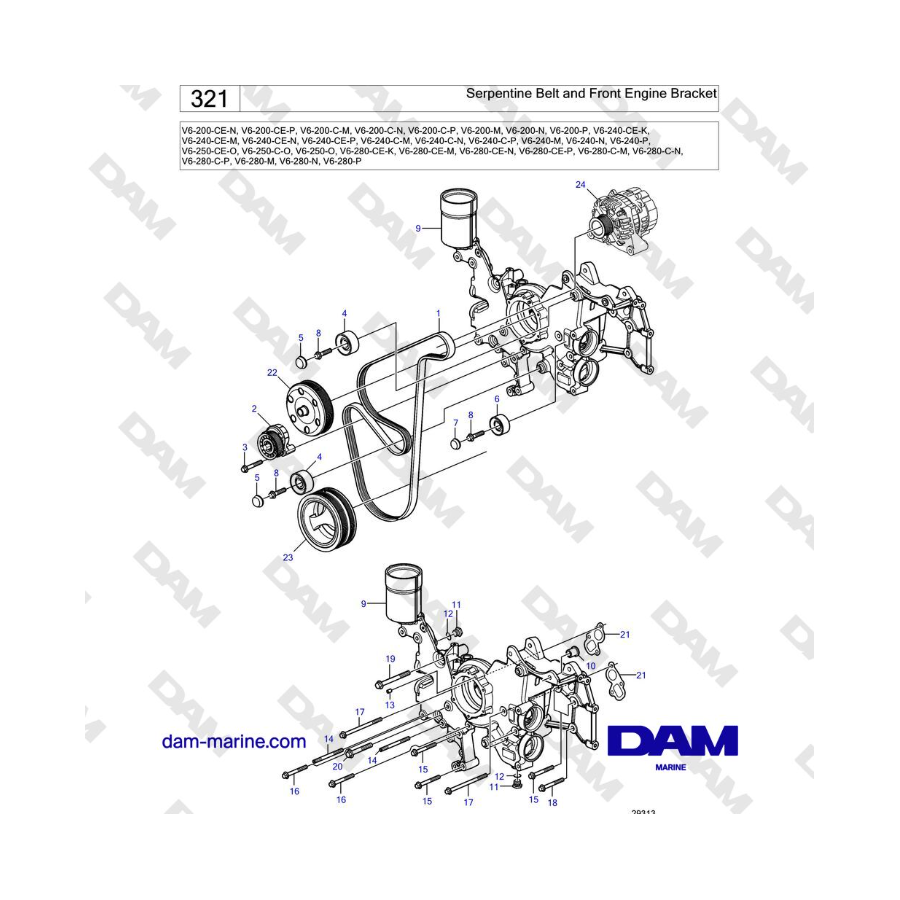 Volvo Penta V6-250 - Serpentine Belt and Front Engine Bracket