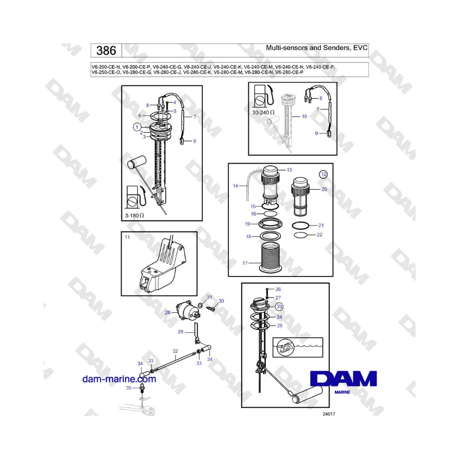 Volvo Penta V6-250 - Multi-sensors and Senders, EVC