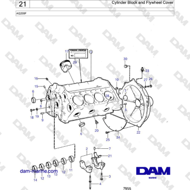 Volvo Penta AQ200F - Cylinder Block and Flywheel Cover