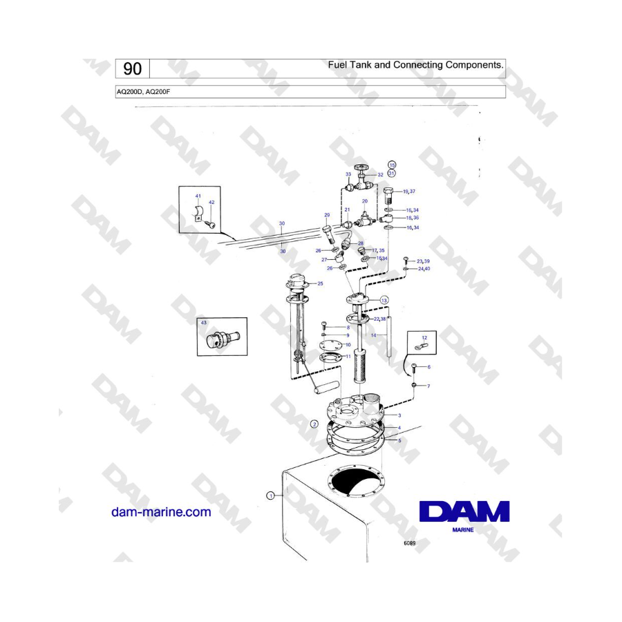 Volvo Penta AQ200F - Tanque de combustible y componentes de conexión. 