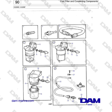Volvo Penta AQ200F - Fuel Filter and Connecting Components