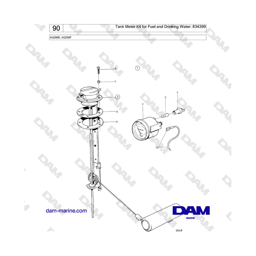 Volvo Penta AQ200F - Tank Meter Kit for Fuel and Drinking Water: 834399