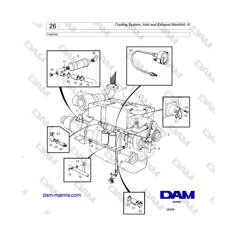 Volvo Penta TAMD70 - Cooling System, Inlet and Exhaust Manifold: A