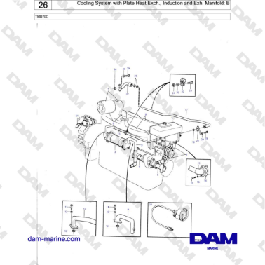 Volvo Penta TMD70 - Cooling System with Plate Heat Exch., Induction and Exh. Manifold: B