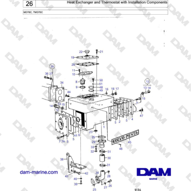 Volvo Penta MD70 / TMD70 - Heat Exchanger and Thermostat with Installation Components