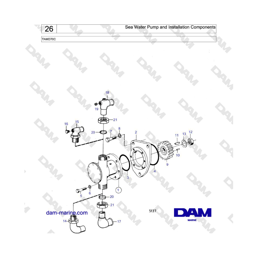Volvo Penta TAMD70 - Sea Water Pump and Installation Components