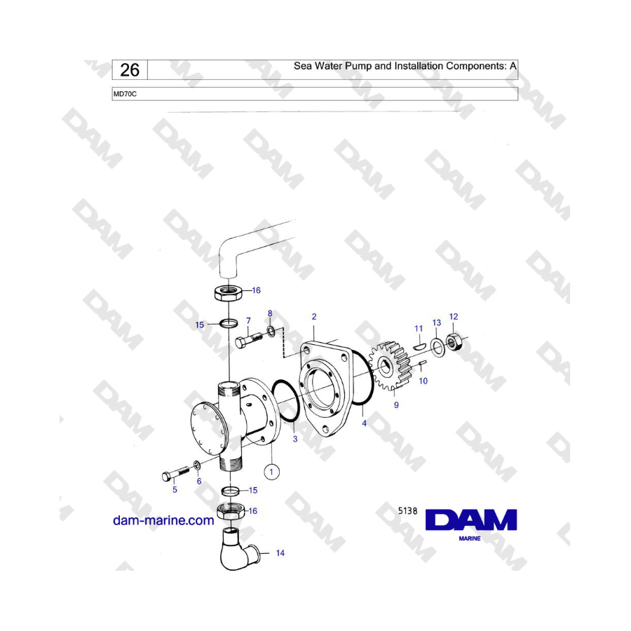 Volvo Penta MD70 - Sea Water Pump and Installation Components: A