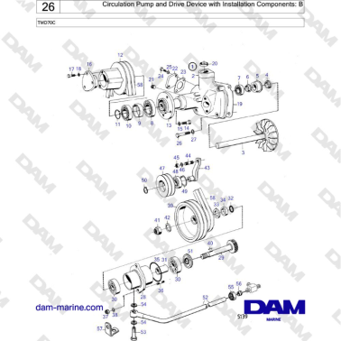 Volvo Penta TAMD70 - Circulation Pump and Drive Device with Installation Components