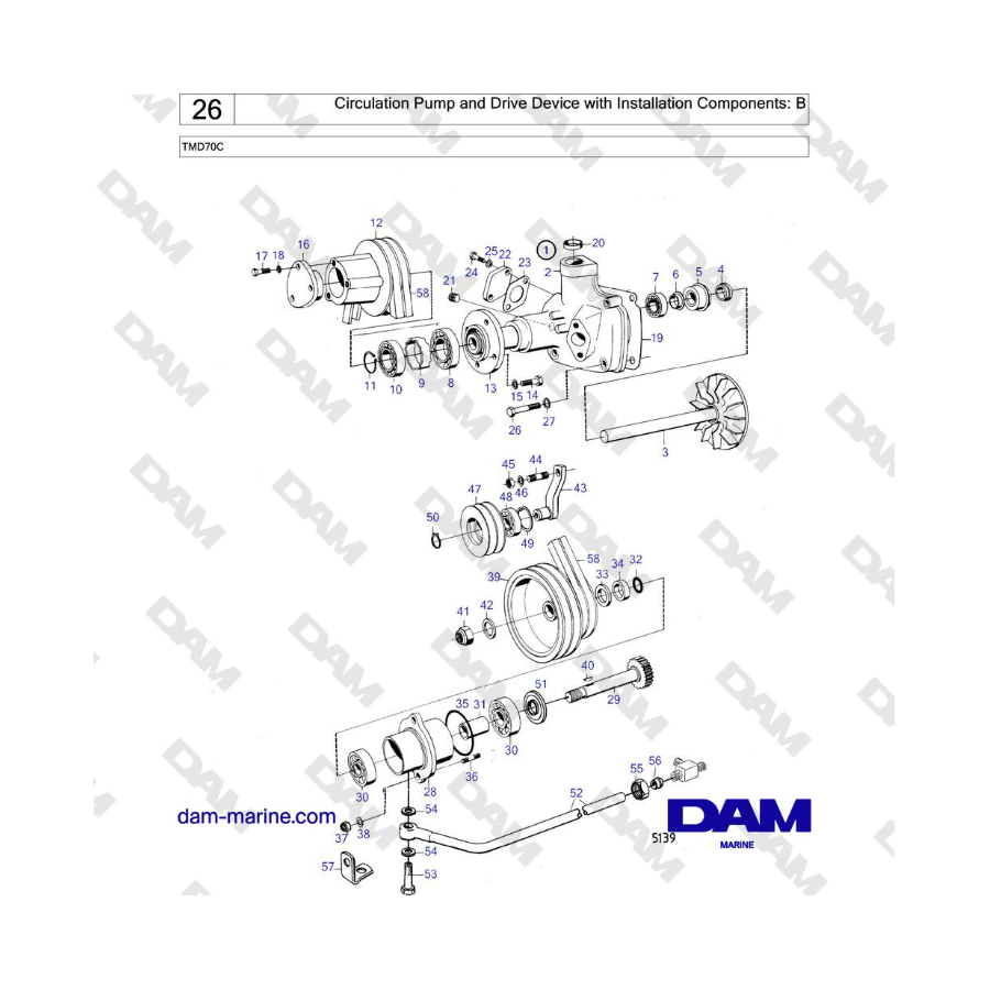 Volvo Penta TAMD70 - Circulation Pump and Drive Device with Installation Components