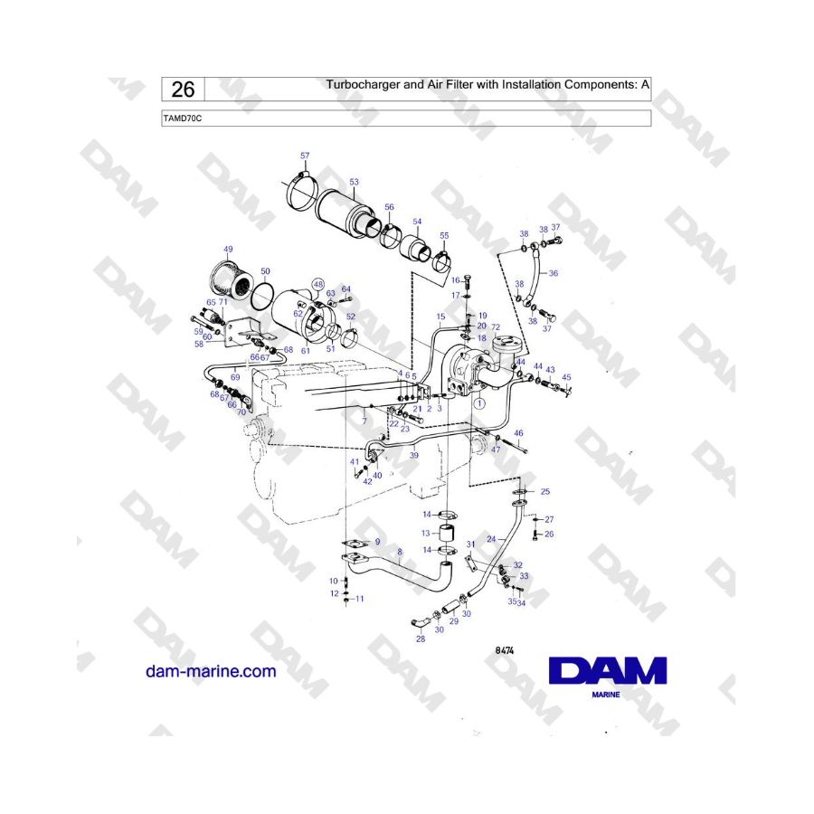 Volvo Penta TAMD70 - Turbocharger and Air Filter with Installation Components: A