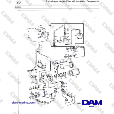 Volvo Penta TMD70 - Turbocharger and Air Filter with Installation Components