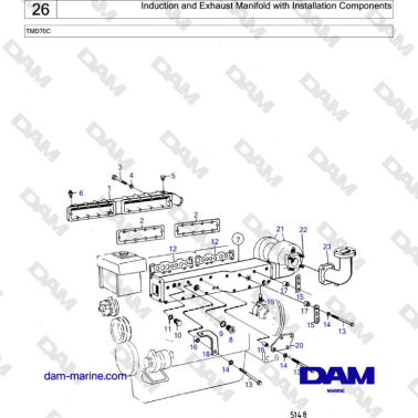Volvo Penta TMD70 - Induction and Exhaust Manifold with Installation Components