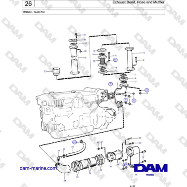 Volvo Penta TMD70 / TAMD70 - Exhaust Bend, Hose and Muffler