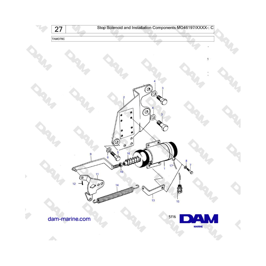 Volvo Penta TAMD70 - Solenoide de parada y componentes de instalación