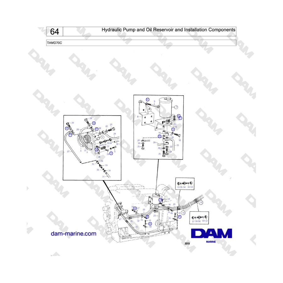 Volvo Penta TAMD70 - Hydraulic Pump and Oil Reservoir and Installation Components